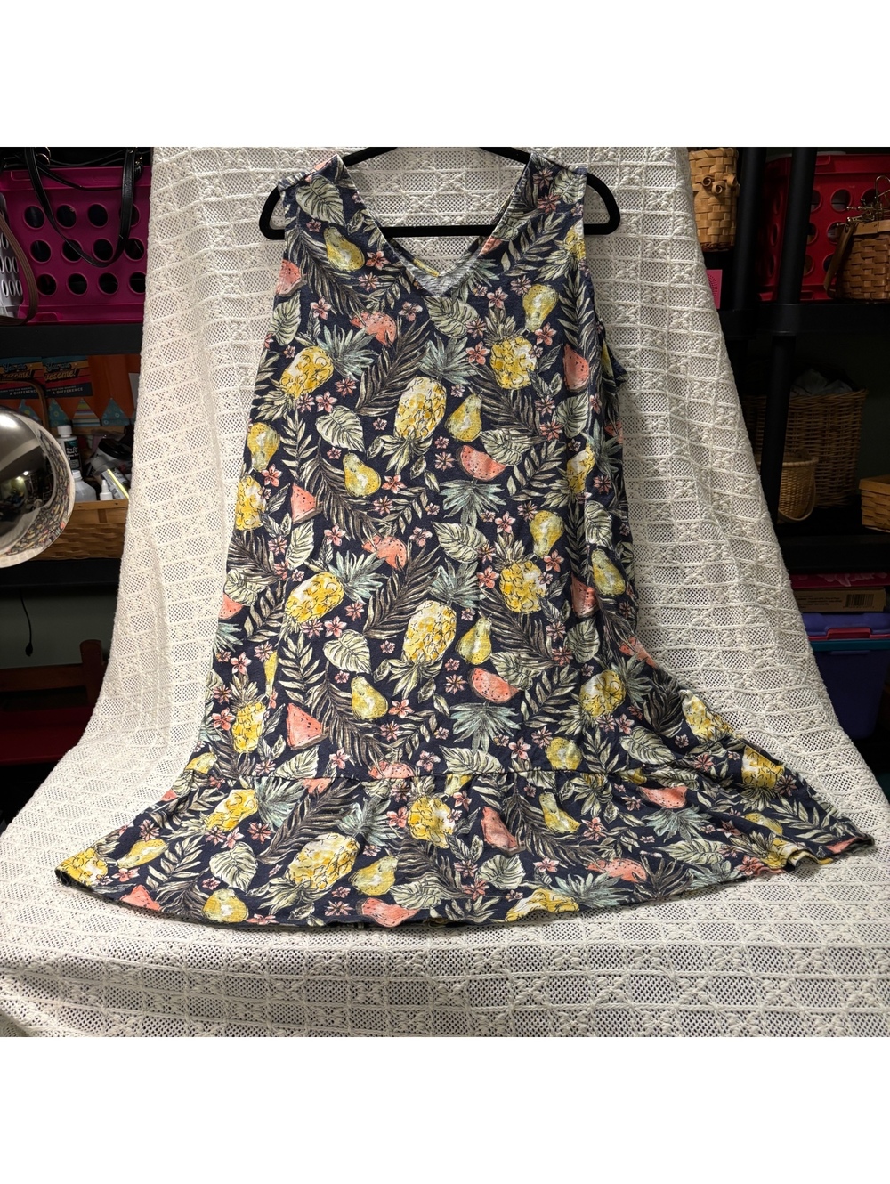 J. Jill Flounced-Hem Double V-Neck Cotton Blend Dress XL